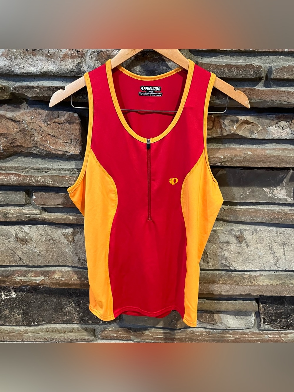 Pearl Izumi Red & Yellow Cycling Athletic Zip-Front Tank